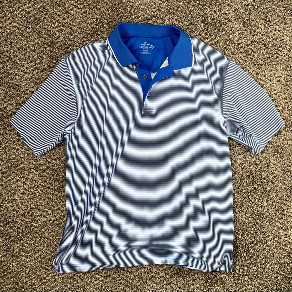 Men’s XL Blue and White Stripe Golf Shirt Polo Shirt